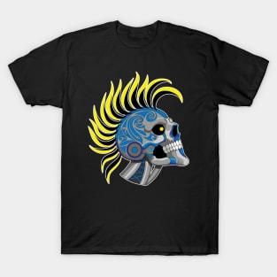 Tattooed Robot Skull with Yellow Mohawk T-Shirt